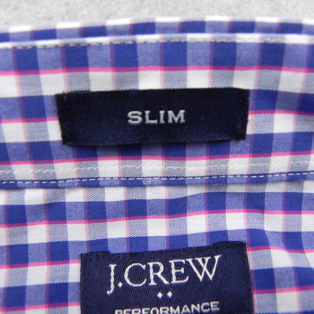 J.Crew Button Up Shirt Mens XL Slim Performance Blue Plaid Long Sleeve Stretch